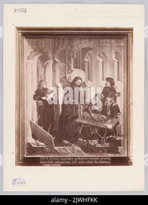 Foto der Malerei: `Jesus vertreibt Haglers` - Gemälde der Gildenschule von Krakau aus dem 15.. Jahrhundert in der St. Katharinenkirche. Krieger, Ignacy (Kraków ; Zakład fotograficzny ; 1860-1926), Fotostudio Stockfoto